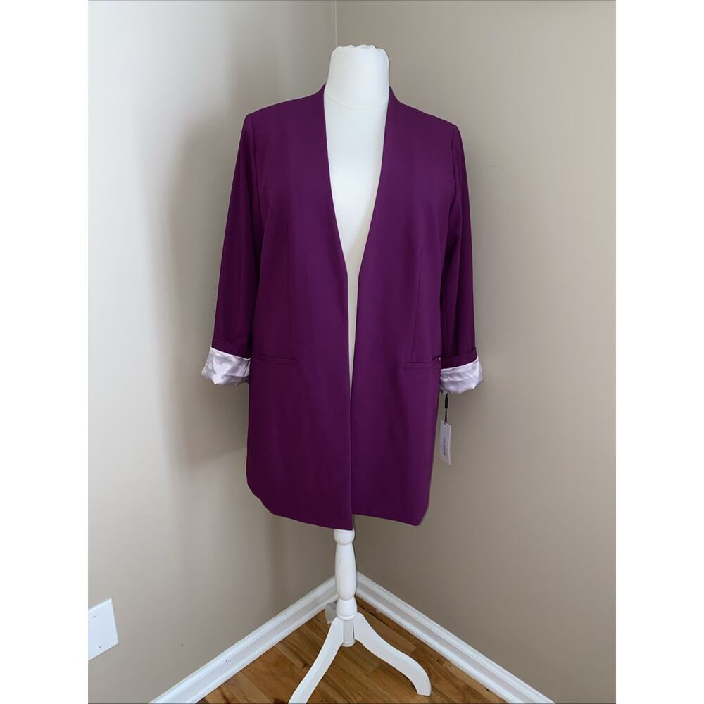 Calvin Klein Purple Long Open-Front Lined Roll Sleeves Blazer Woman’s Size 18W